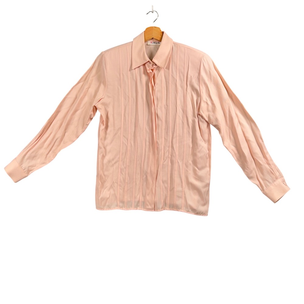 Vintage Pintuck Peach Blouse Cottagecore Romantic Talbots Women 4 USA Coquette